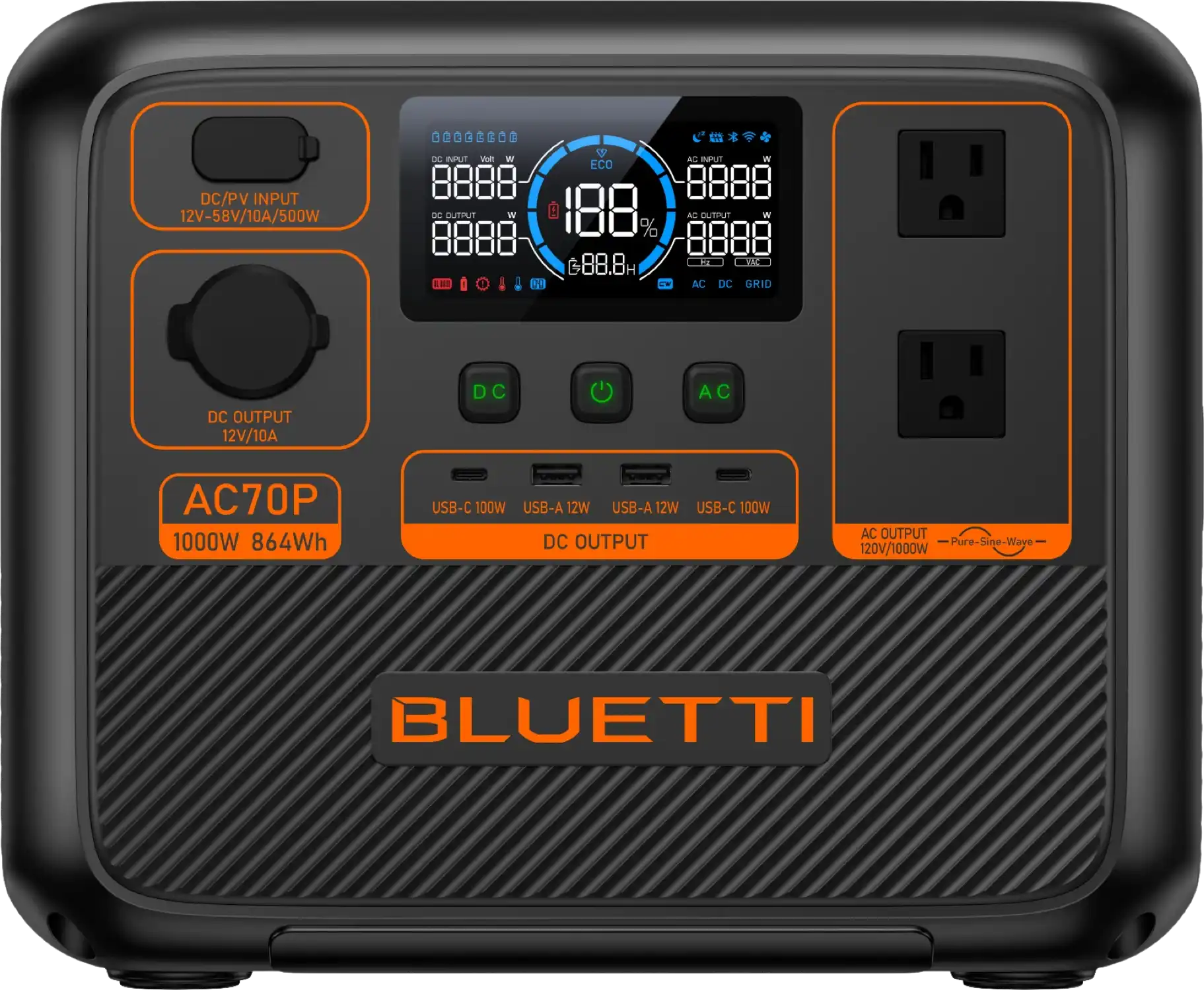 Bluetti AC70P 864Wh/1000W Portable Power Station Solar