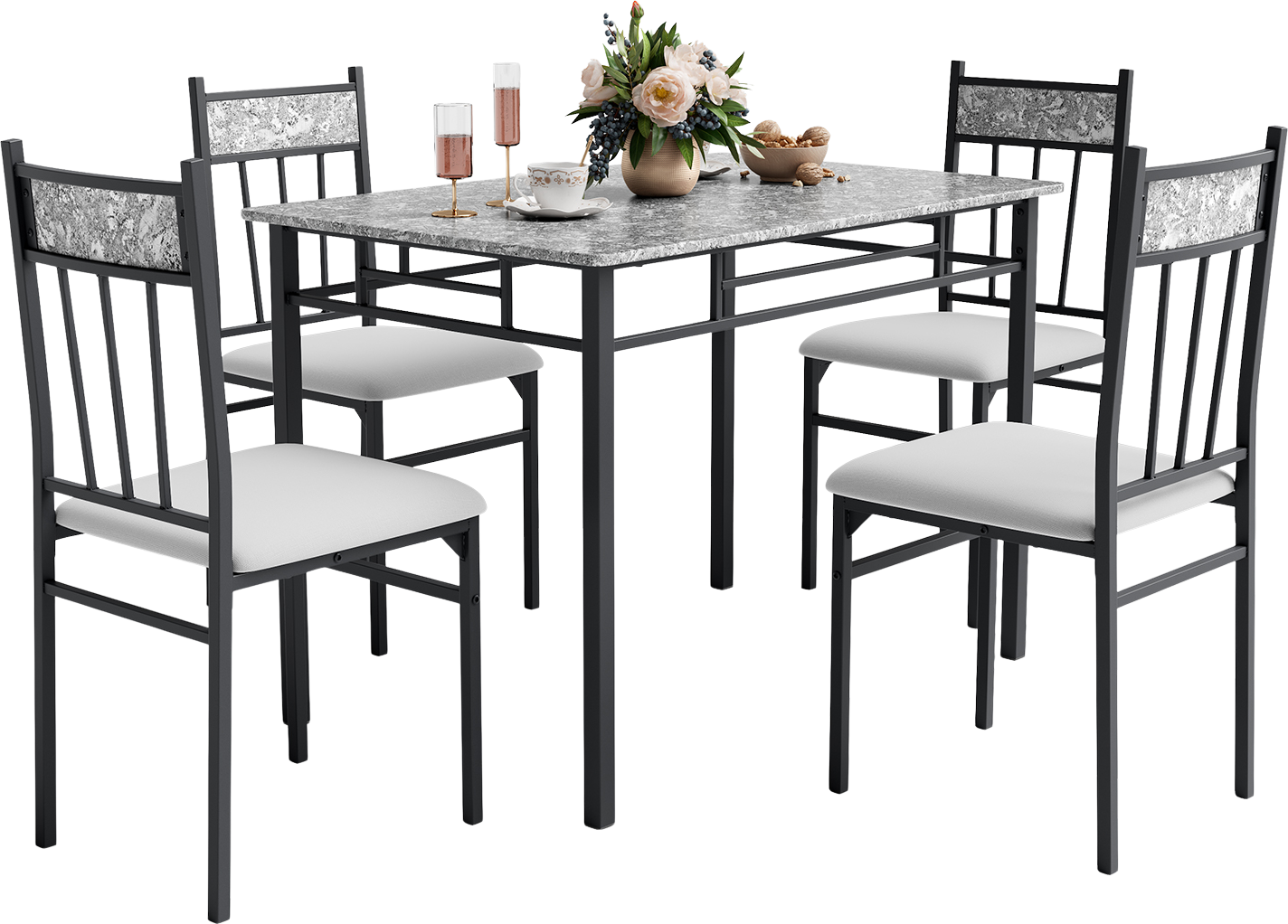 Costway Dining Set Piece Faux Marble Top with Steel Frame New
