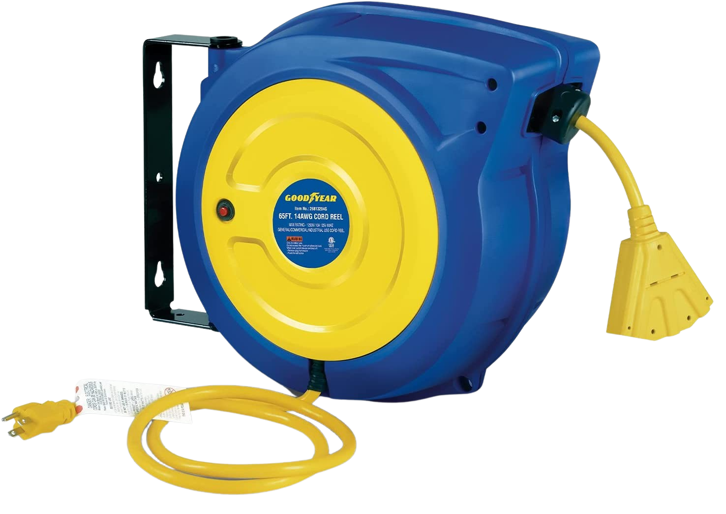 Goodyear 14 AWG x 65' 10A Mountable Retractable Extension Cord Reel Ne –  FactoryPure