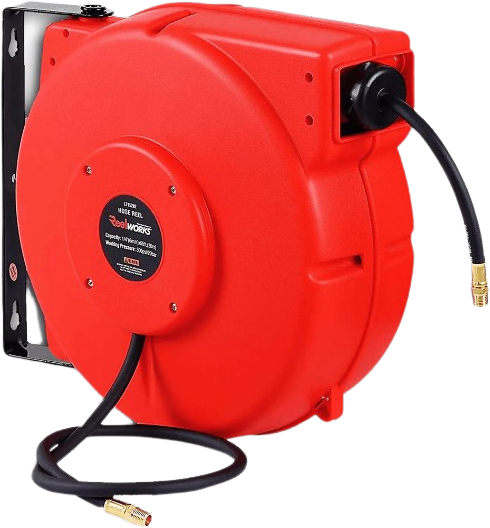 Reelworks Mountable Retractable Air Hose Reel - 3/8 x 50'Ft, 3' ft Lead-In Hose, 1/4 NPT Connections GUR070