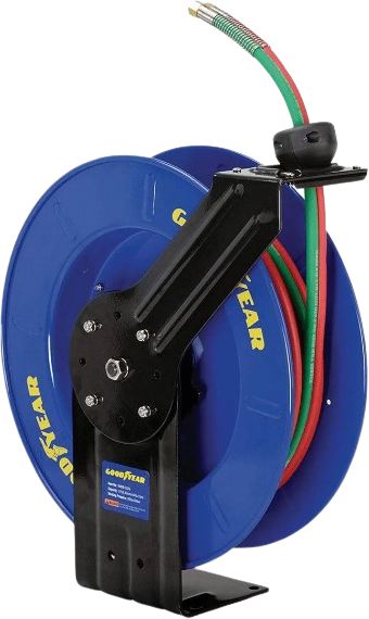 Goodyear Oxy-Acetylene Welding Hose Reel - Twin 1/4 x 50' Ft Hoses, Max 300 PSI, 1/4 MNPT Connections