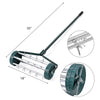 18-inch rolling lawn aerator with anti-slip handle and sharp spikes for efficient lawn aeration and nutrient access.