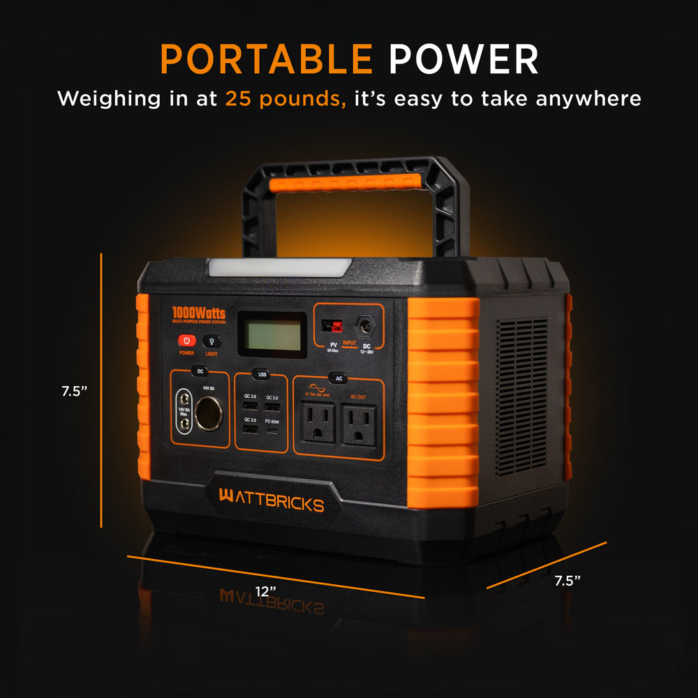 WattBricks MP1000 Portable Power Station Solar Generator 1000W 999Wh New