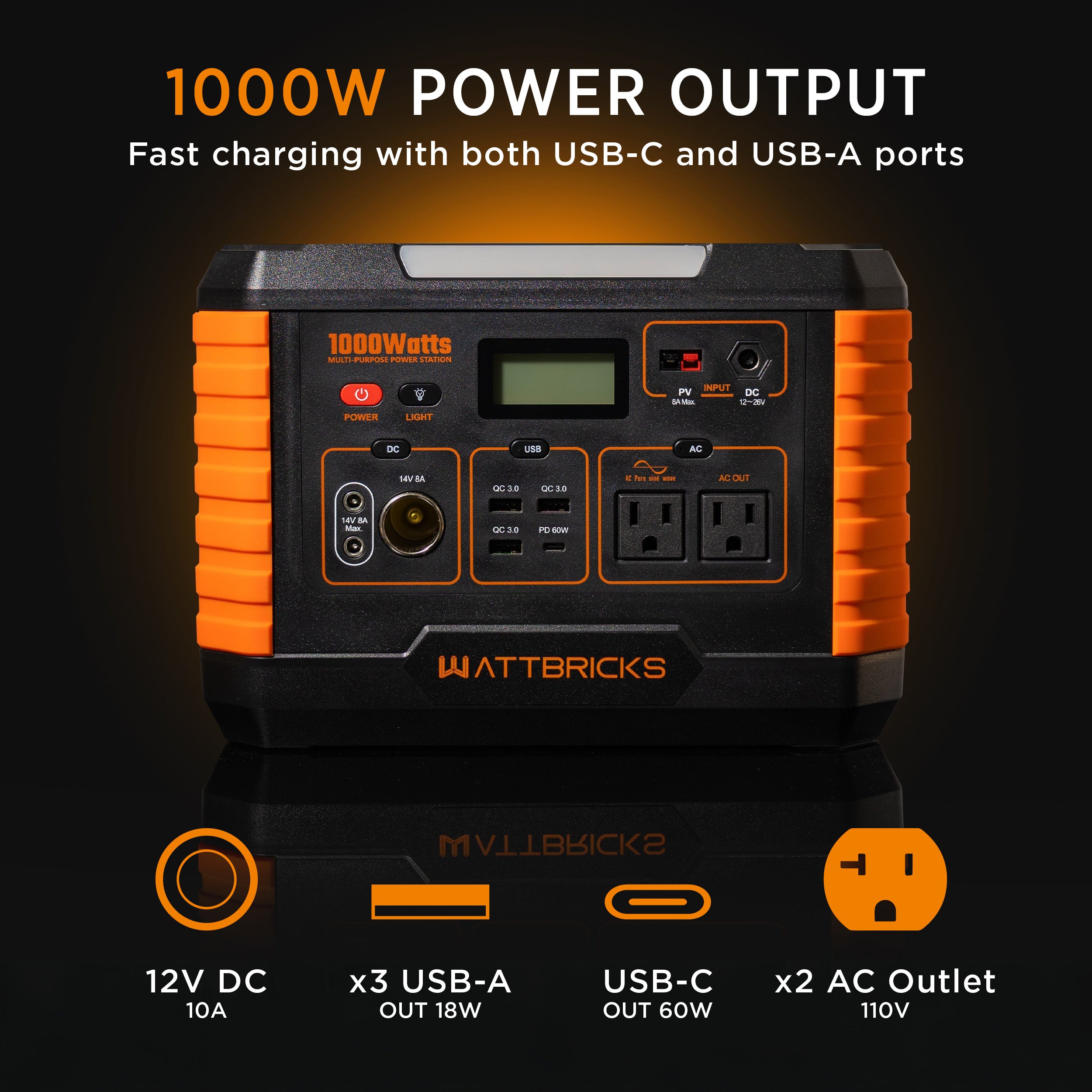 WattBricks MP1000 Portable Power Station Solar