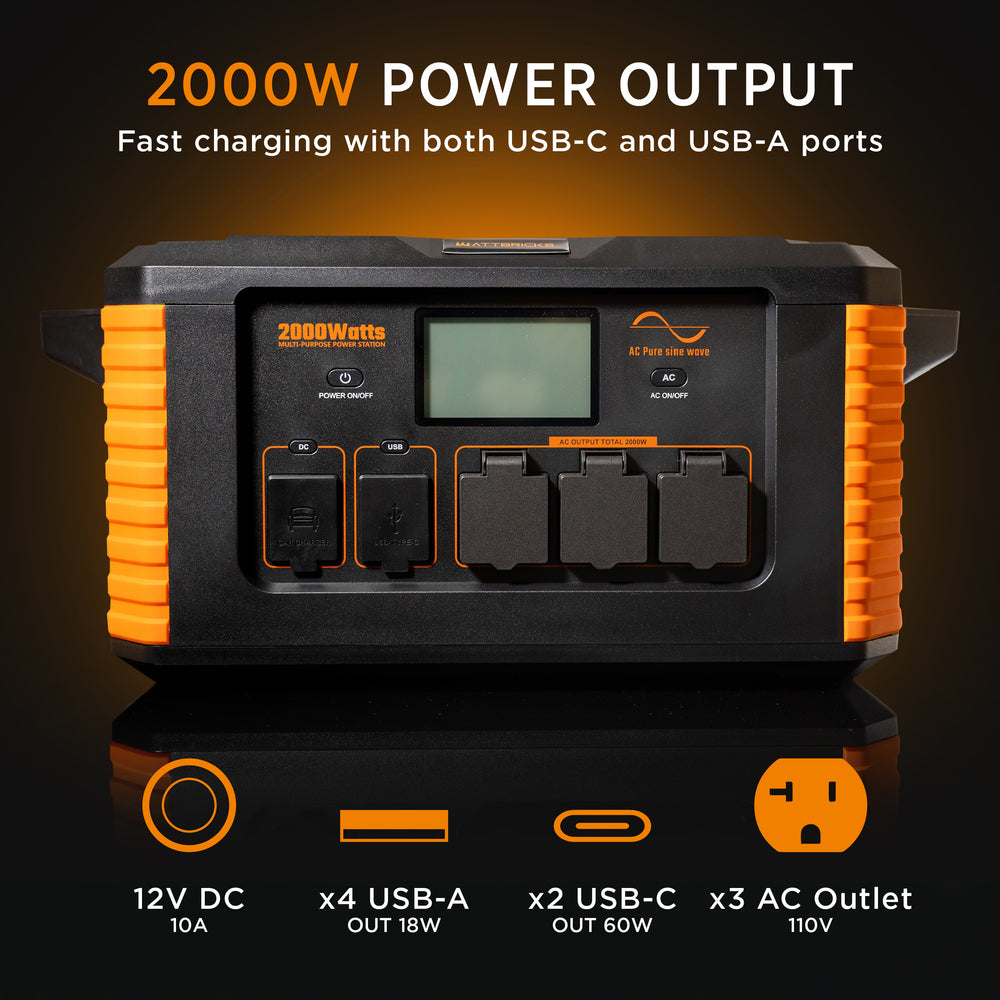 WattBricks MP2000 Portable Power Station Solar Generator 2000W 2264Wh New
