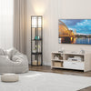 Modern floor lamp with drawer and shelves, showcasing a sleek design and convenient cable storage for organized living.