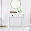 White writing desk with two tiers and four drawers, perfect for organizing as a vanity or computer desk.