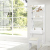 Modern 3-in-1 shelf vanity set with flip top mirror, ample storage, and matching stool for small spaces.