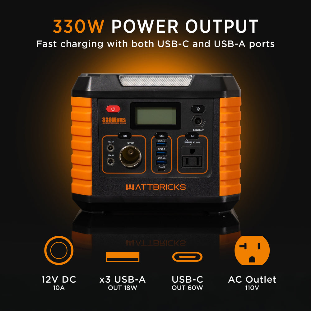 WattBricks MP330 Portable Power Station Solar Generator 330W 288Wh New