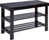 Black 3-tier bamboo bench storage shoe shelf with sturdy design, ideal for living room or bedroom organization.
