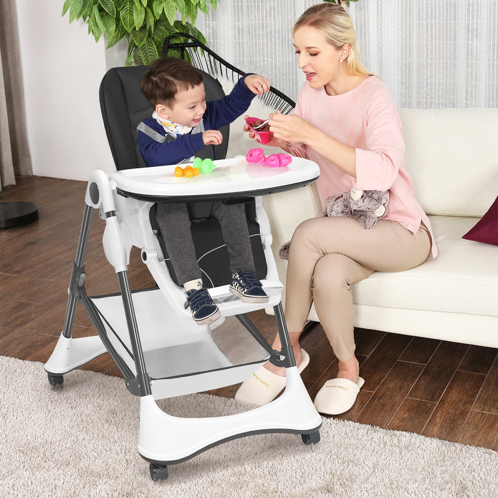 A-Shaped High Chair with 4 Lockable Wheels-Gray - Gallery View 1 of 10