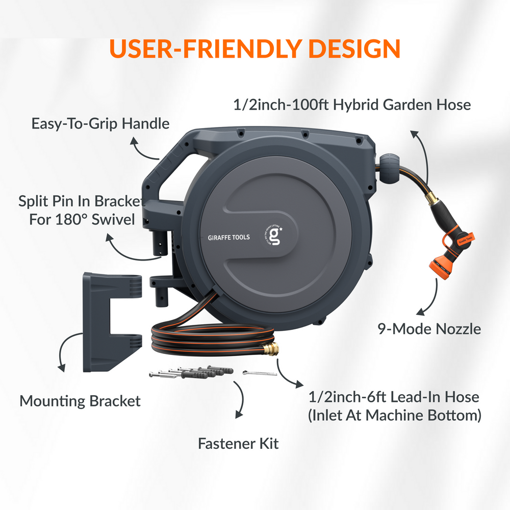 Giraffe Tools Retractable Hose Reel Bundle 100ft + 155ft New