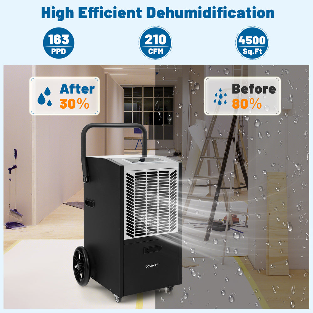 140 Pints commercial dehumidifier with pump, designed for 4500 sq.ft crawl spaces, featuring a touch control panel.
