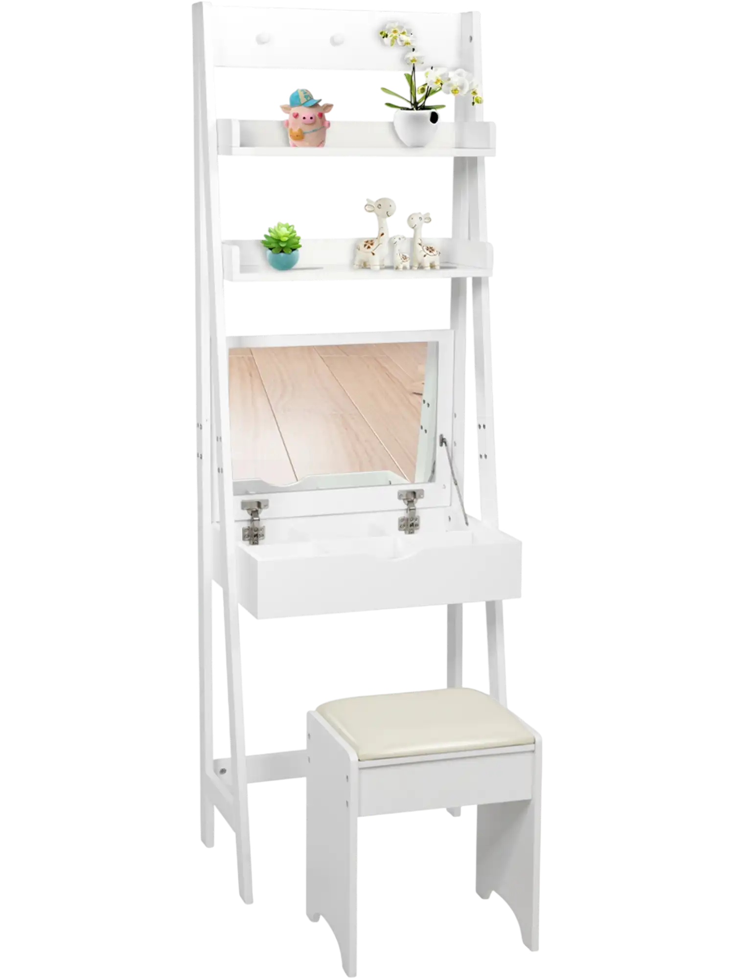 Costway 3-in-1 Modern Vanity Set w/ Flip Top Mirror & 6 Makeup Organizers 12780394 New