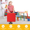 Multicolor 15-inch square toddler floor cushions with ergonomic handles, made of non-toxic foam for comfortable seating.