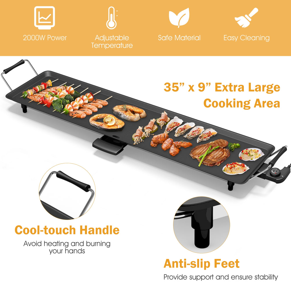 Extra large 35" x 9" electric griddle with adjustable temperature, non-stick surface, and cool-touch handles for easy.