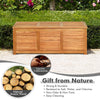 Acacia wood storage bench box with flip-top lid, perfect for outdoor patio storage and seating, holds up to 355 pounds.