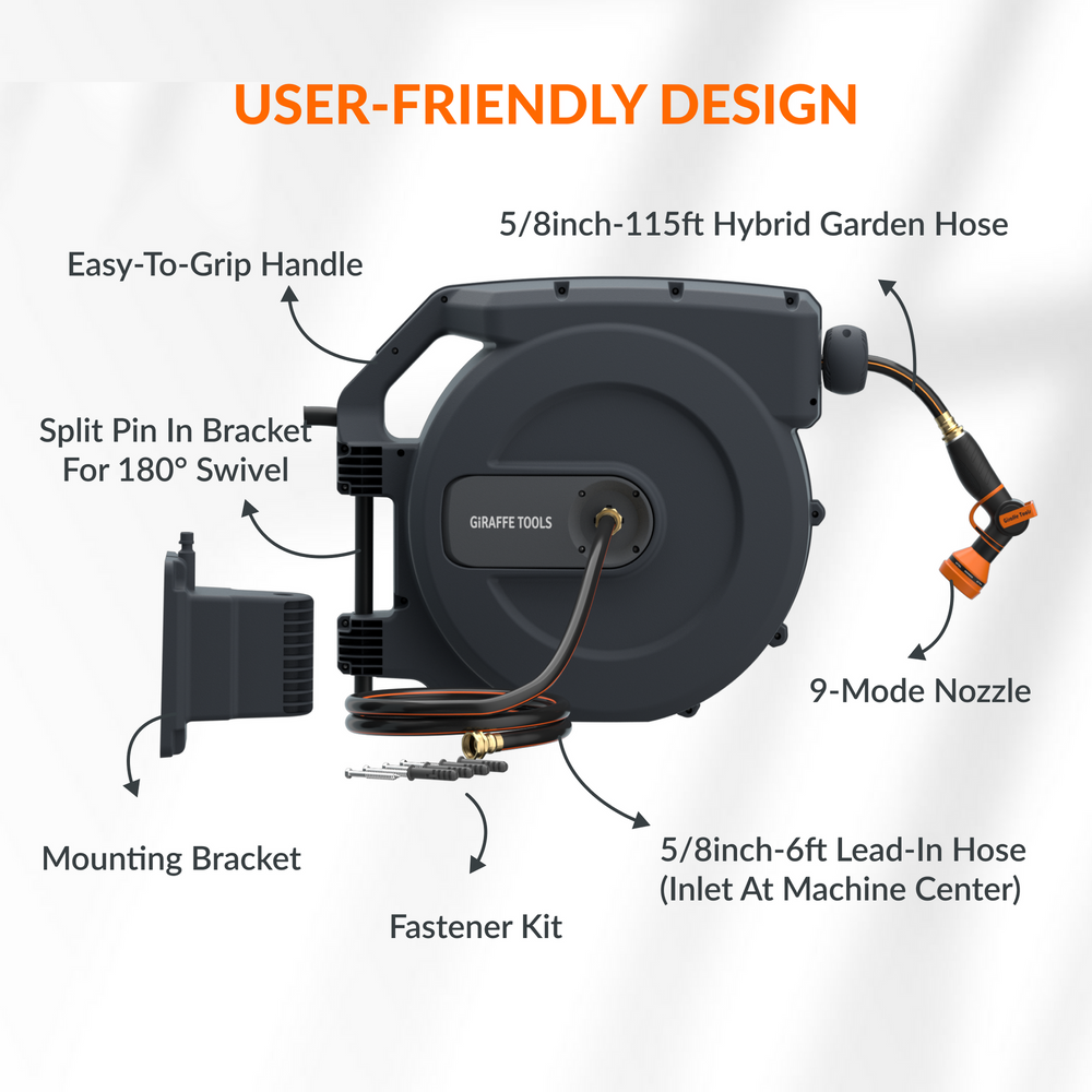 Giraffe Tools Retractable Hose Reel Bundle 5/8 in. 115ft + 92ft New
