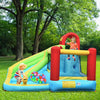 Inflatable bounce house with climbing wall and water slide, featuring bright colors, perfect for backyard summer fun.