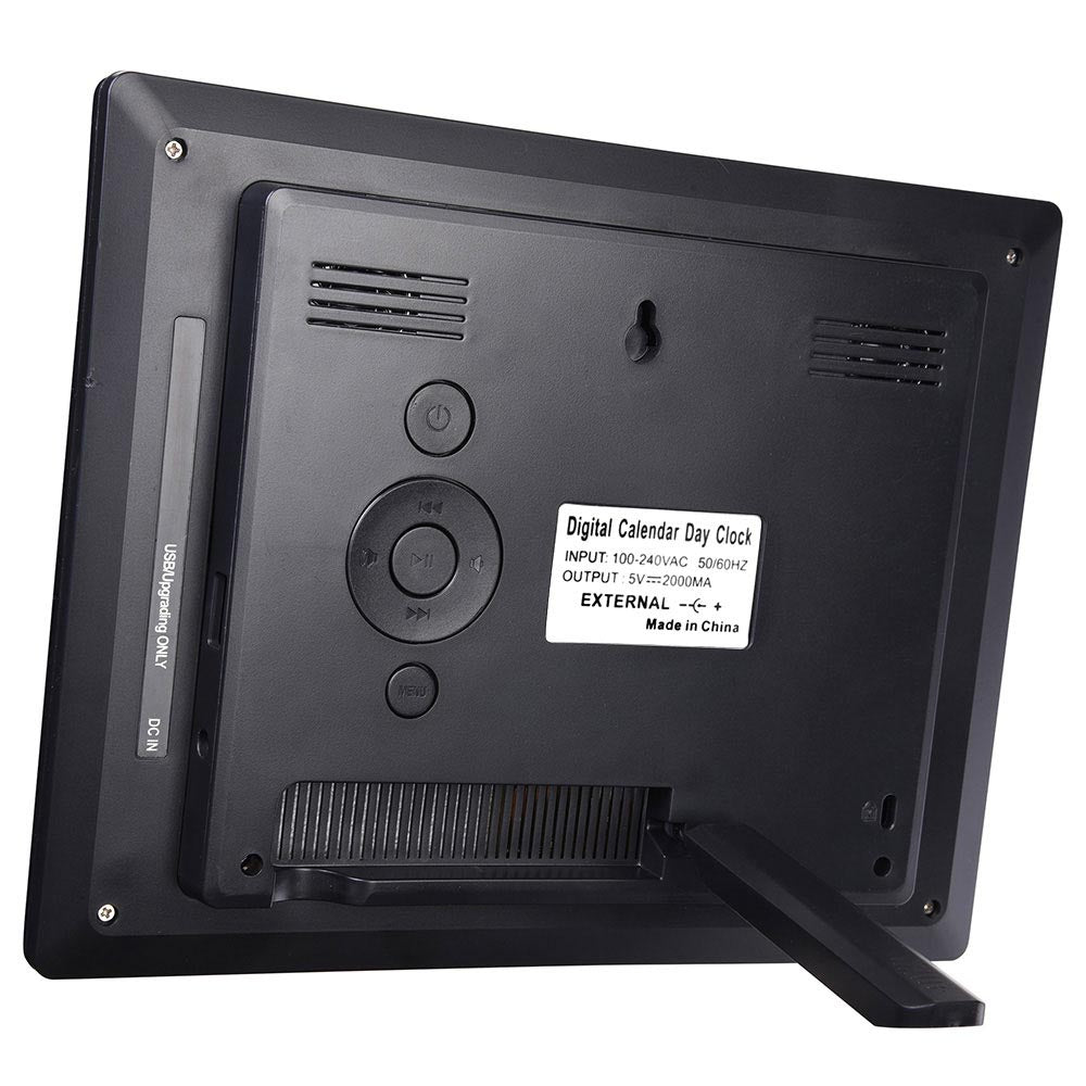 Yescom Digital Calendar Day Clock 8in 6-Alarm Black/White New