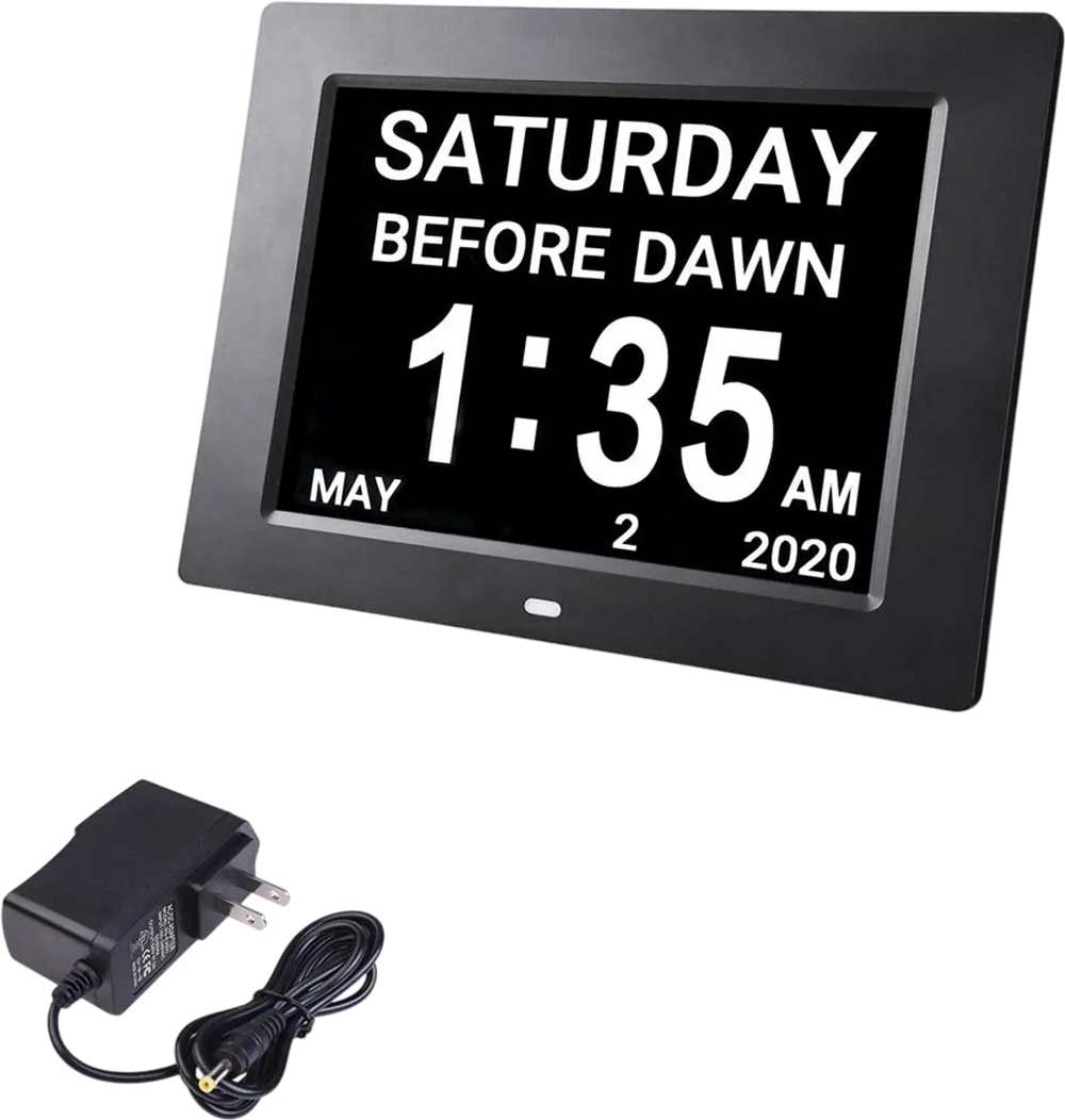Yescom Digital Calendar Day Clock 8in 6-Alarm Black/White New