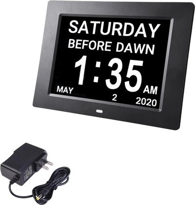 Yescom Digital Calendar Day Clock 8in 6-Alarm Black/White New