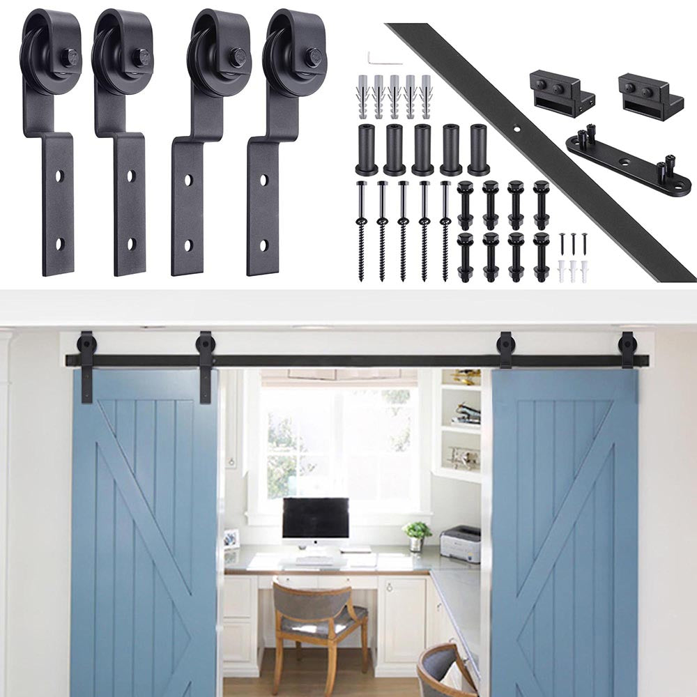 Yescom Bypass Sliding Barn Door Hardware Kit 6.6 ft Single Track 2-Doors New