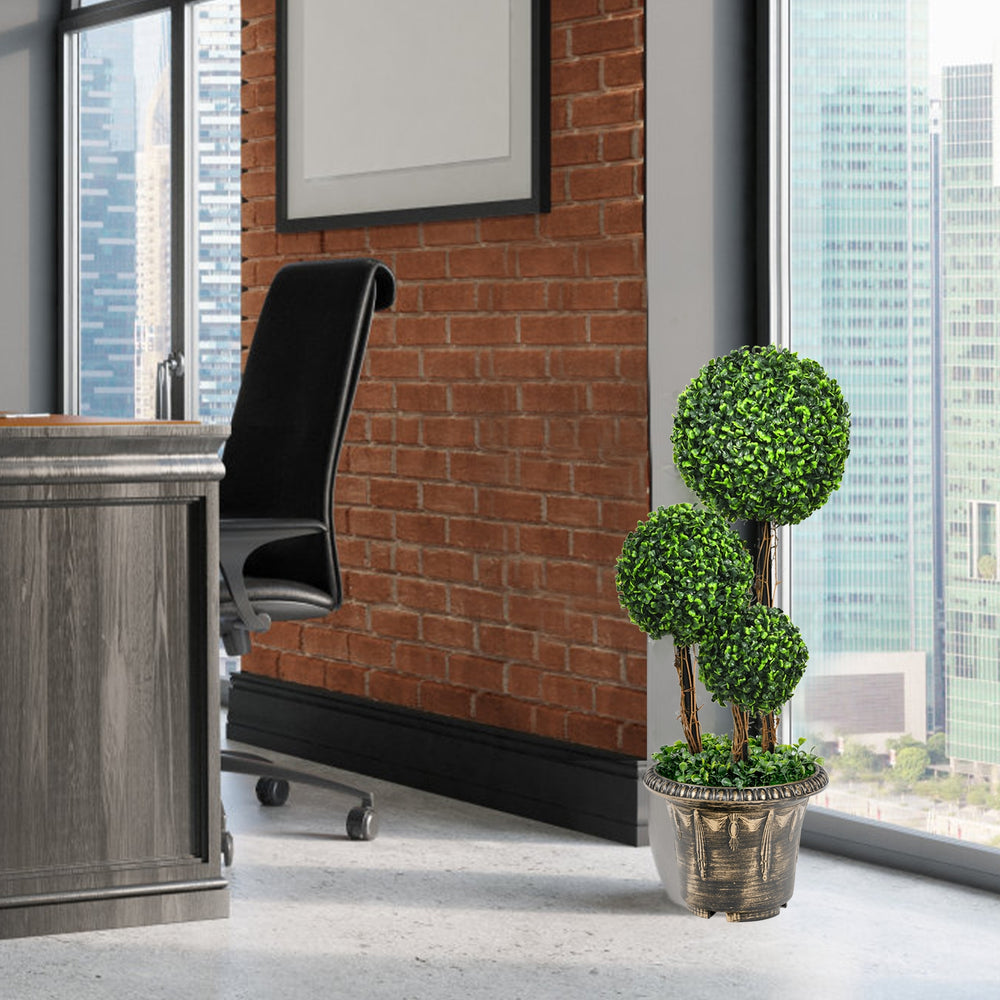 30-inch artificial topiary triple ball tree in a decorative pot, perfect for indoor and outdoor decoration.