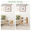 Bamboo nightstands shown stacked and separately, featuring storage shelves for versatile layouts in living spaces.