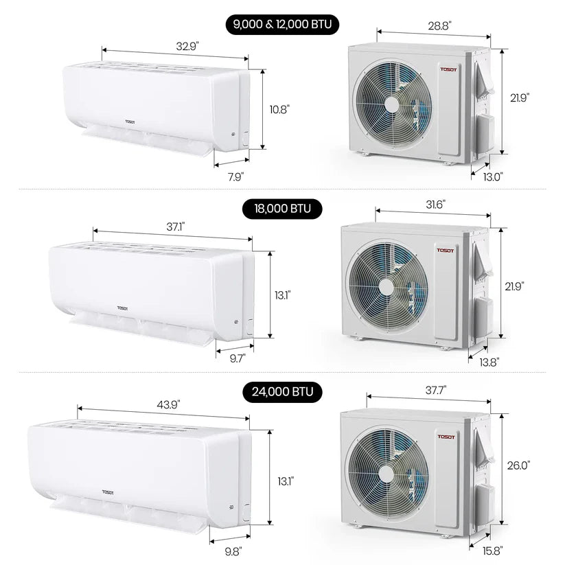 Tosot Mini-Split Air Conditioner with Heat Pump WiFi 9,000 BTU 450 Sq. Ft Cosmo Series New