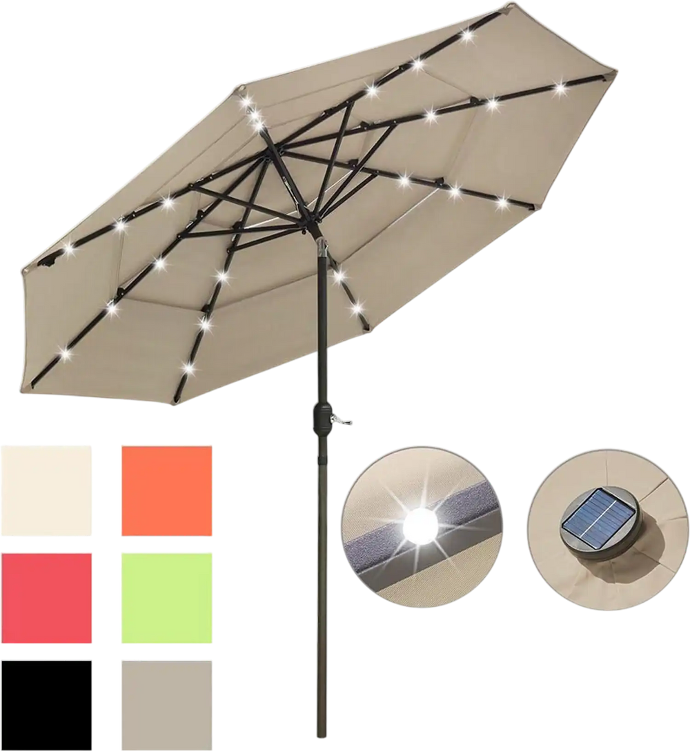 Yescom Patio Umbrella 9ft Prelit 3-Tiered with Lights New