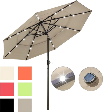 Yescom Patio Umbrella 9ft Prelit 3-Tiered with Lights New