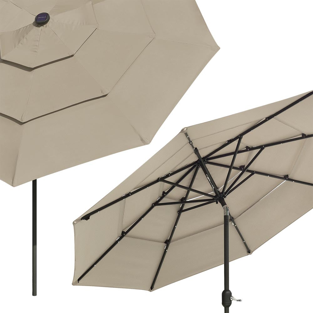 Yescom Patio Umbrella 9ft Prelit 3-Tiered with Lights New