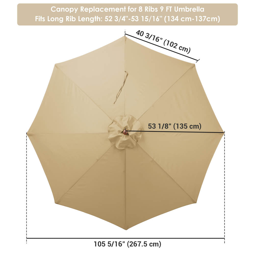 Yescom Outdoor Market Umbrella Replacement Canopy 9' 8-Rib New