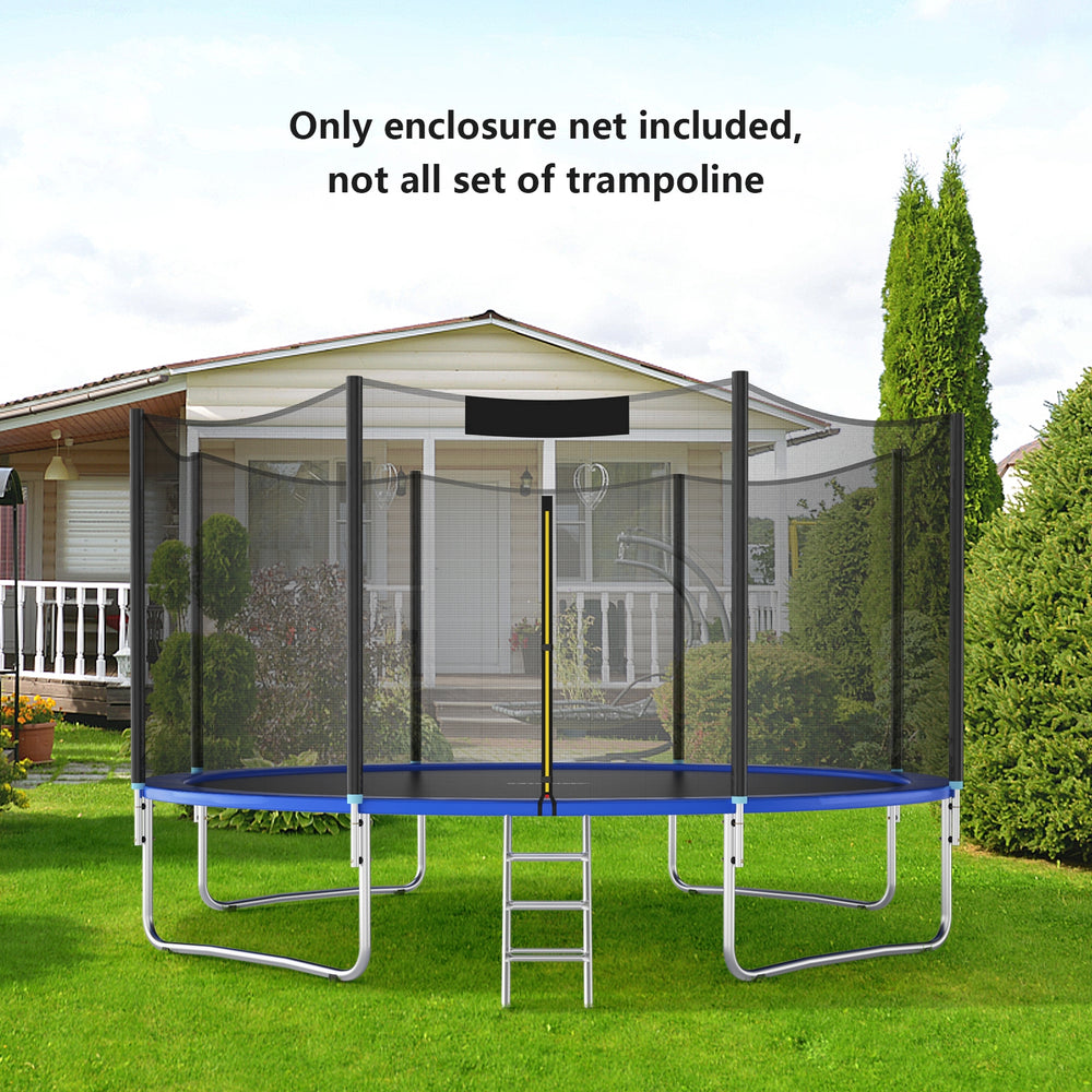Replacement enclosure net for 8FT trampoline, made of durable PE material, featuring a double-headed zipper door for.