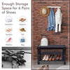 Black 3 tier bamboo bench shoe shelf with space for 6 pairs of shoes, ideal for entryway or bedroom storage.