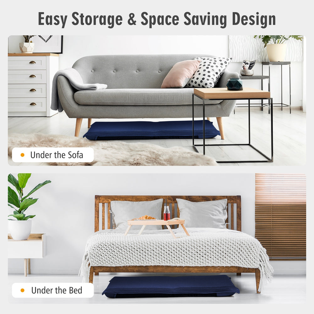 Adjustable navy floor chair in 6 positions, perfect for reading or gaming, easily stored under the bed or sofa.