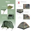 Elevated compact tent set in green with removable cover, bonus pillow, and anti-skid foot support for camping comfort.