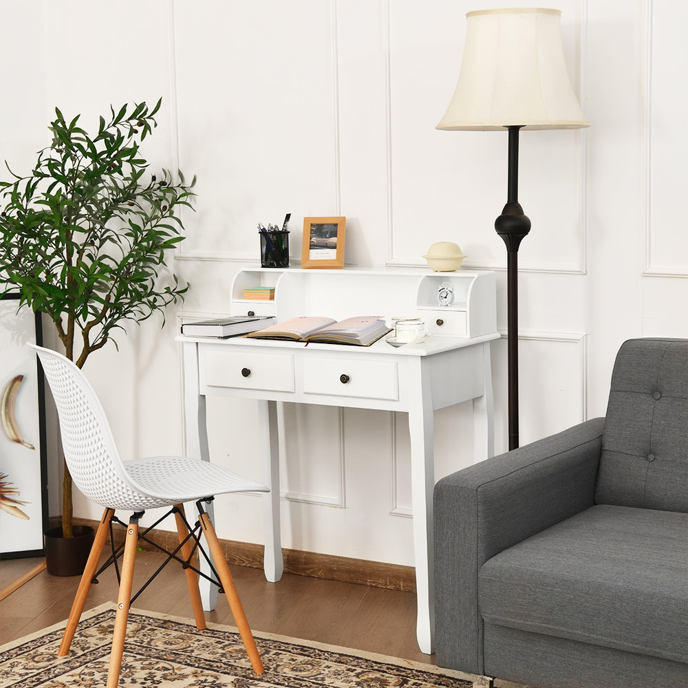 Writing Desk 2-Tier Vanity Desk Computer Desk with 4 Drawers-White - Gallery View 1 of 12