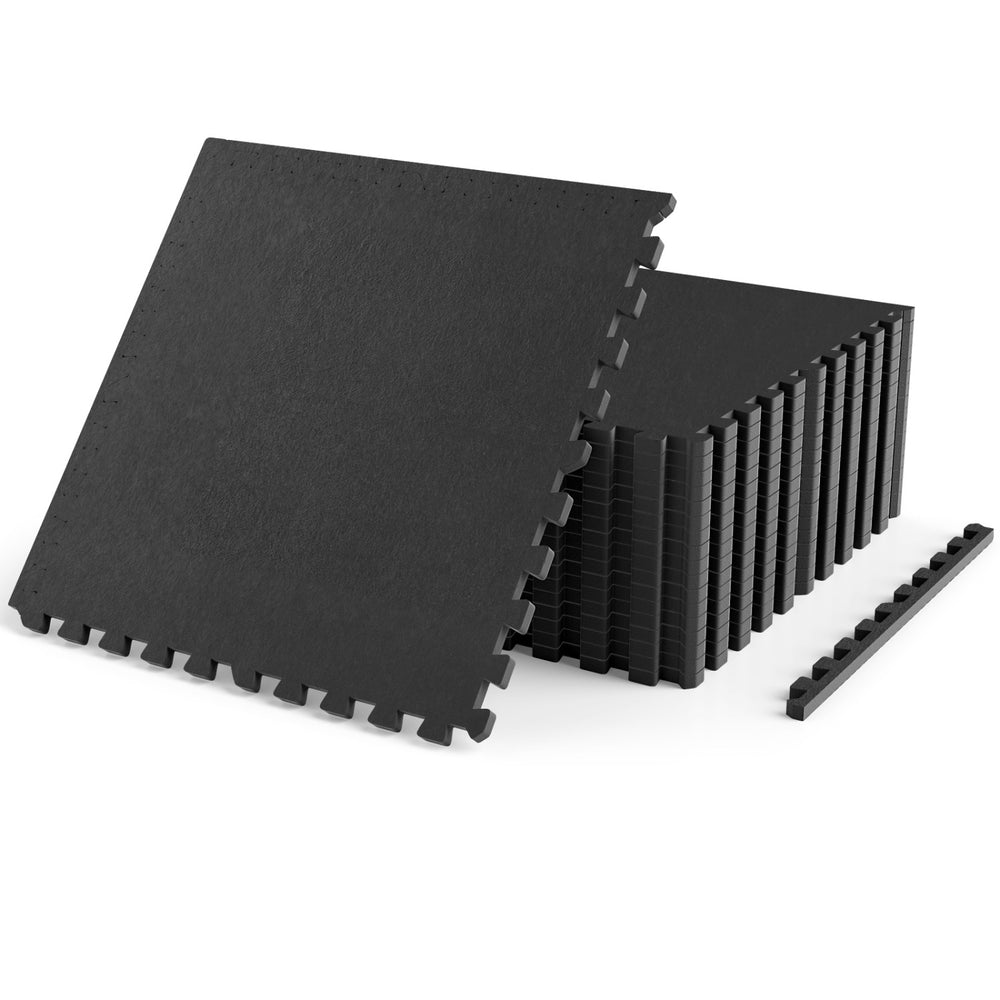 0.55 inch Thick Rubber Top Exercise Mat 70 Sq Ft with Boarders-Black - Gallery View 1 of 3