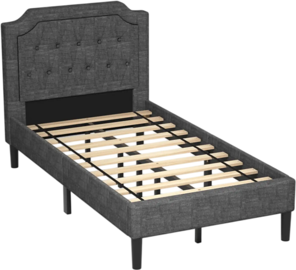 Linen Twin Upholstered Platform Bed with Frame Headboard Mattress Foundation