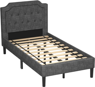 Costway Twin Upholstered Platform Bed Linen Headboard Frame 70361524 New