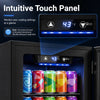 Intuitive touch panel displays cooling settings in the 0.6 Cu.Ft black beverage refrigerator for 24 cans.