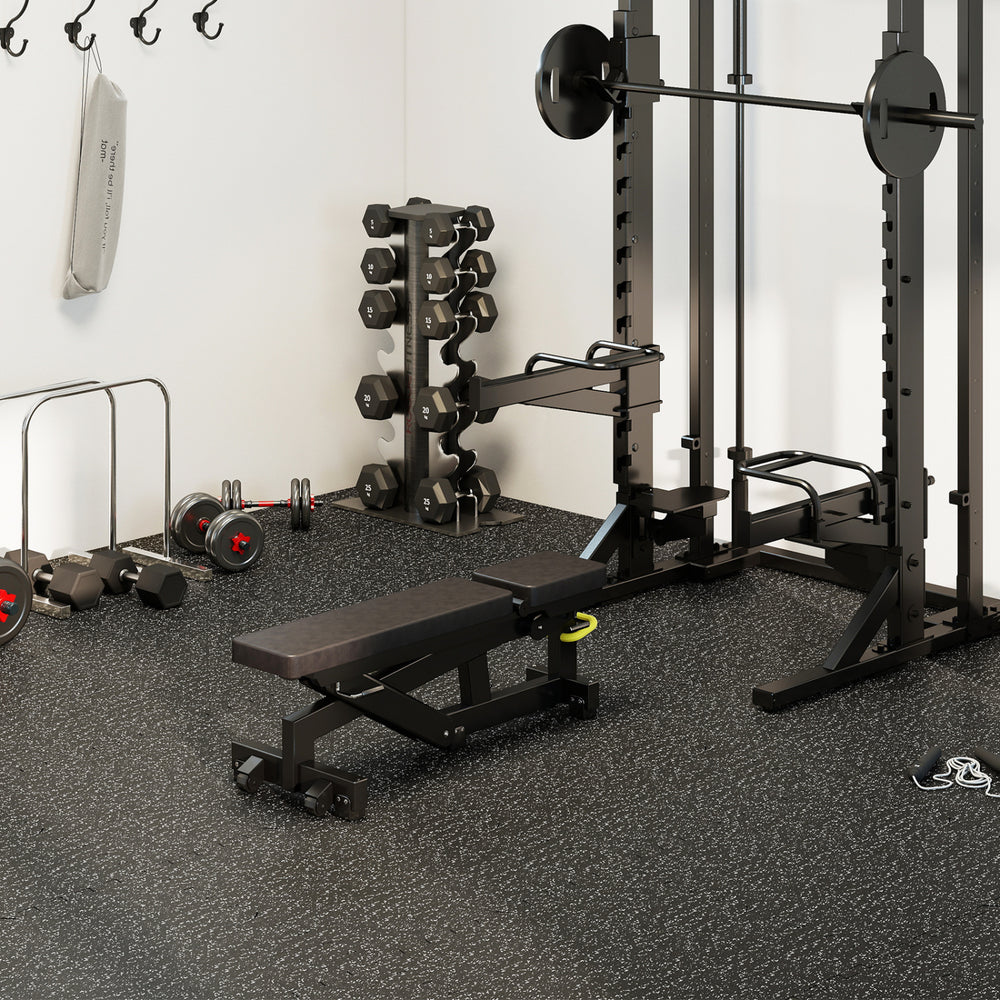 0.79 inch Thick Rubber Top Exercise Mat 48 Sq Ft with Boarders-Black - Gallery View 1 of 11