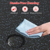 Close-up of the 0.79 inch thick black and blue rubber exercise mat showing waterproof and easy-to-clean surface.