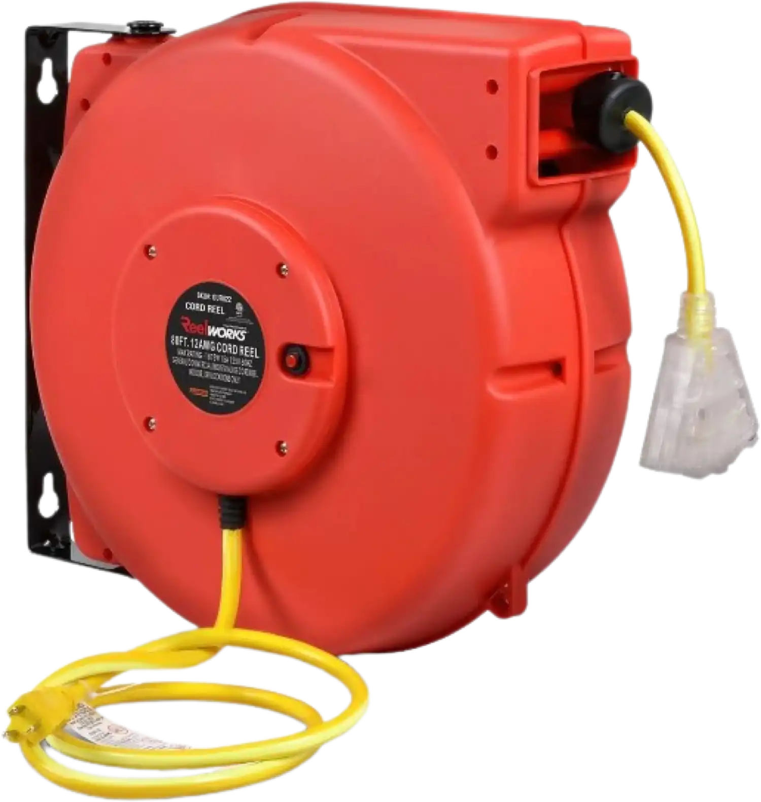 ReelWorks GUR022 Mountable Retractable Extension Cord Reel 12AWG x 80' 3 Grounded Outlets Max 15A New