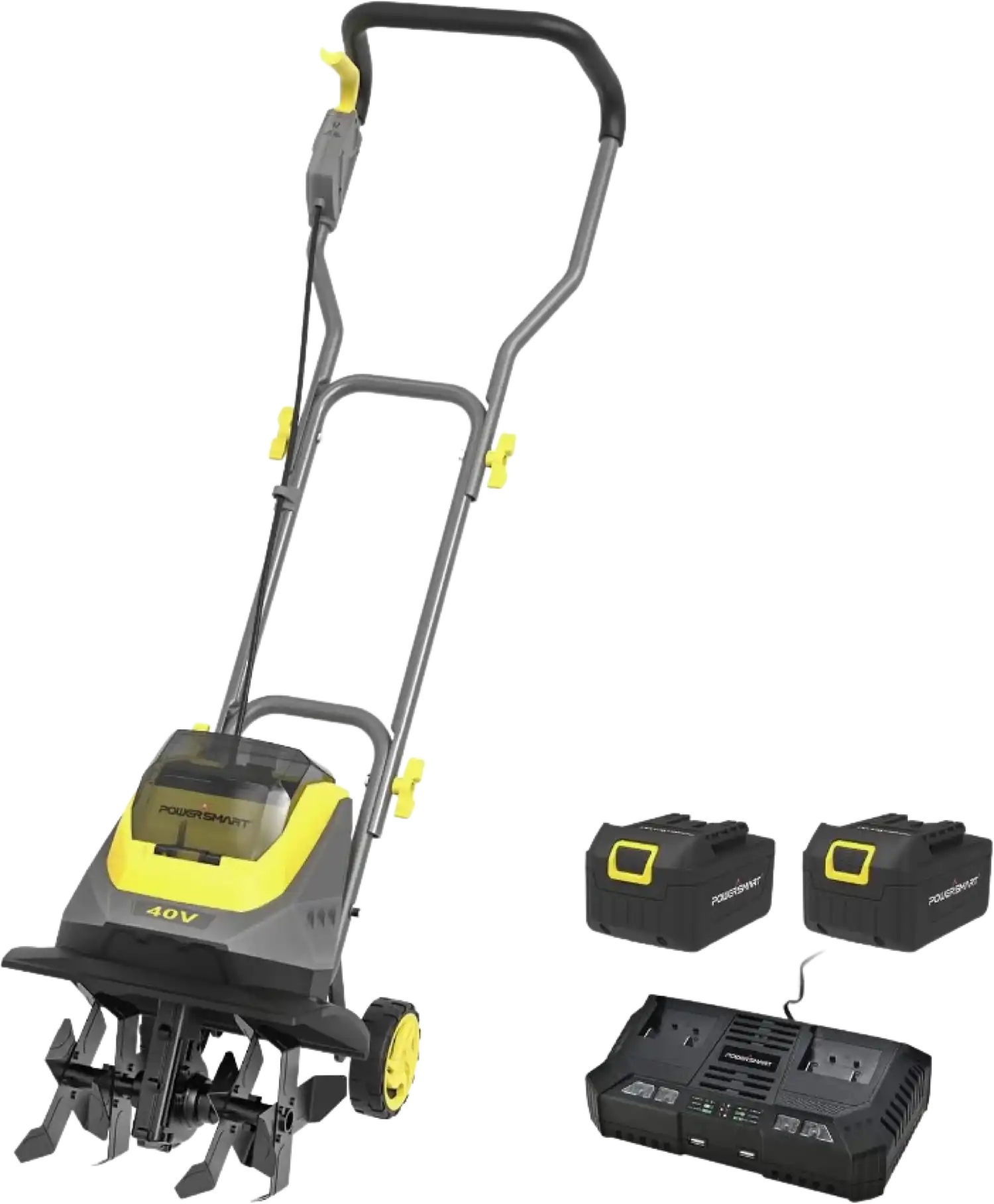 Powersmart PS76221A Cordless Garden Tiller/Cultivator 40V 12 Inch (2) 4.0Ah Battery and Charger New