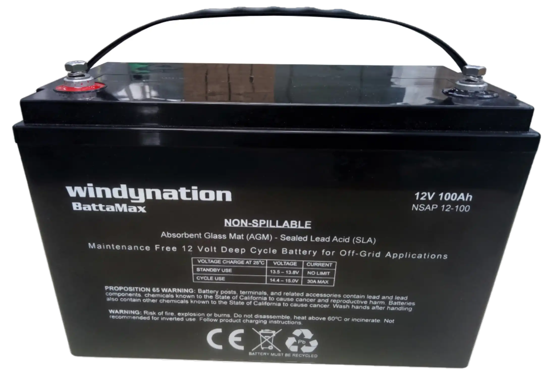 WindyNation 12V 100 Amp-Hour Deep Cycle AGM Sealed Lead Acid Battery for Solar, RV, UPS, Off Grid Battery Bank New