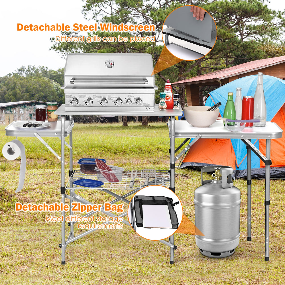 Foldable Outdoor BBQ Portable Grilling Table With Windscreen Bag - Gallery View 1 of 12