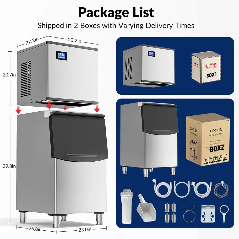 Cotlin T60A Commercial Ice Maker 22" Air Cooled 550 lbs/Day with 350 lbs. Storage New